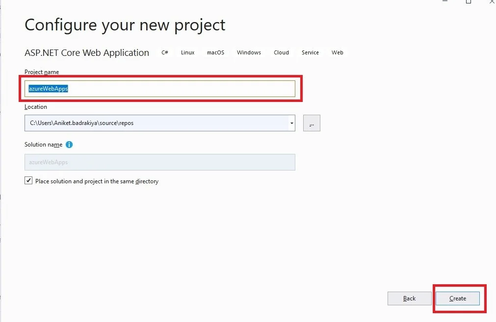 Create a new project mainpage