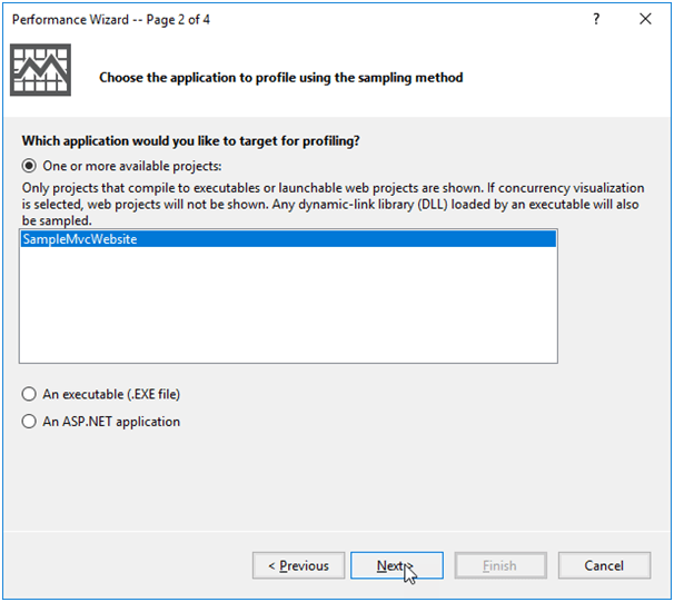 Visual Studio in Performance Profiling Method Visual Studio in Performance Profiling Method