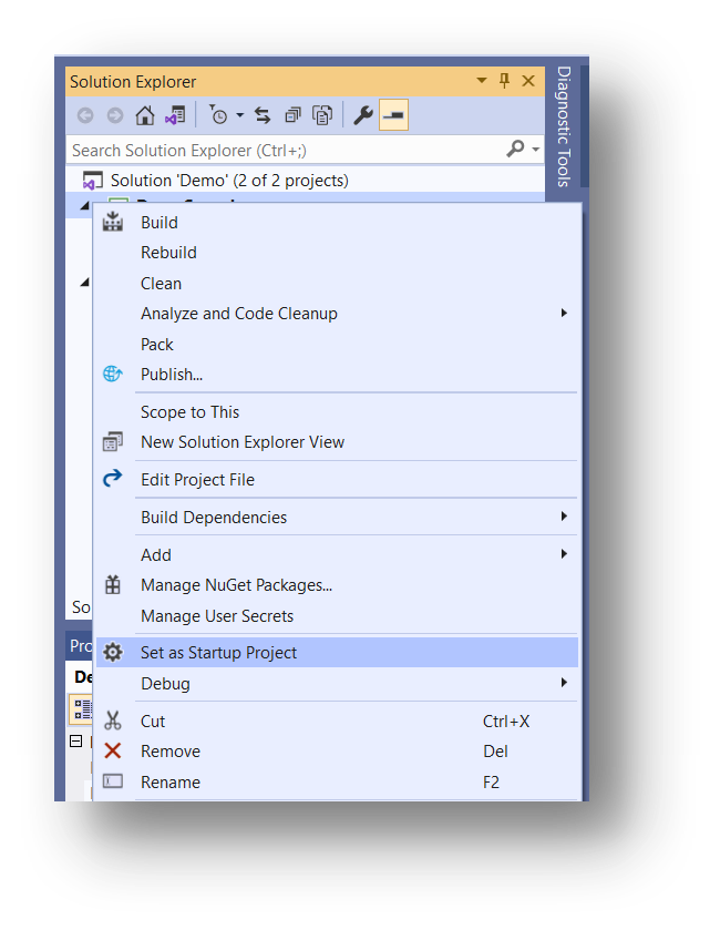 Set project as a Startup project Set project as a Startup project