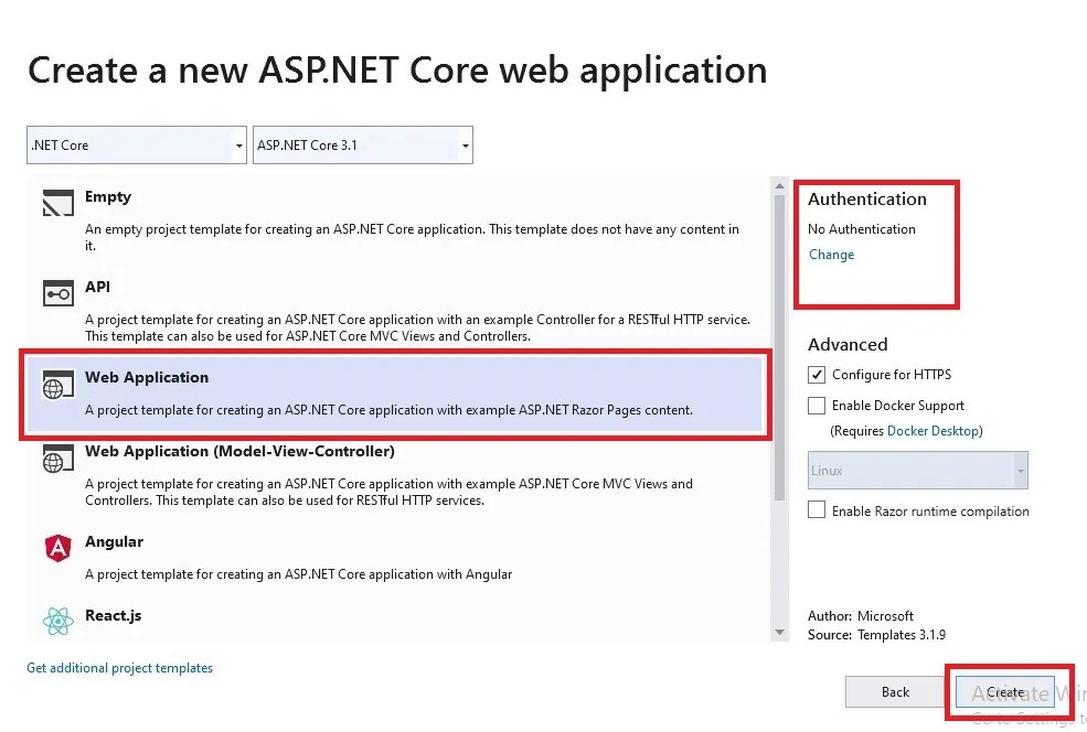 Select Web Application mainpage